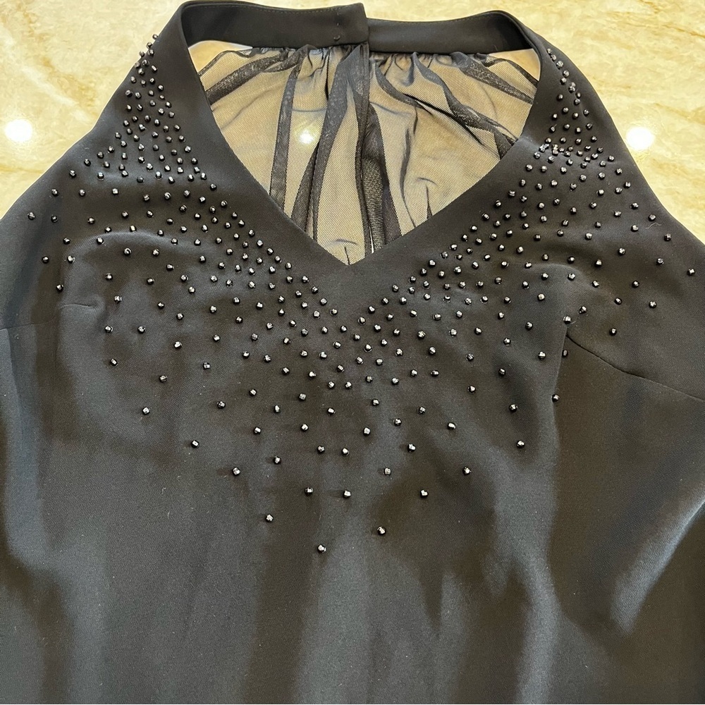 VINTAGE SL Fashions | Midi Dress Halter Style Black Beaded Dress | Size 12 - Picture 9 of 12
